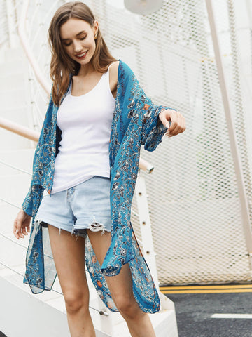 Blue Flora Airy Cover Up - Shopmossrose